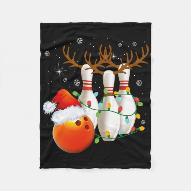 Bowling Gifts Christmas Bowling Santa Hat Christma Fleece Blanket (Front)