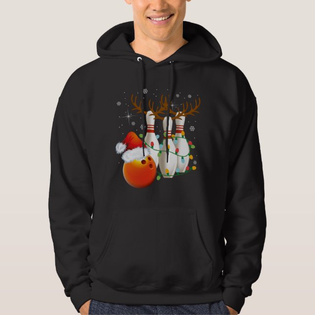 Bowling Gifts Christmas Bowling Santa Hat Christma Hoodie (Front)