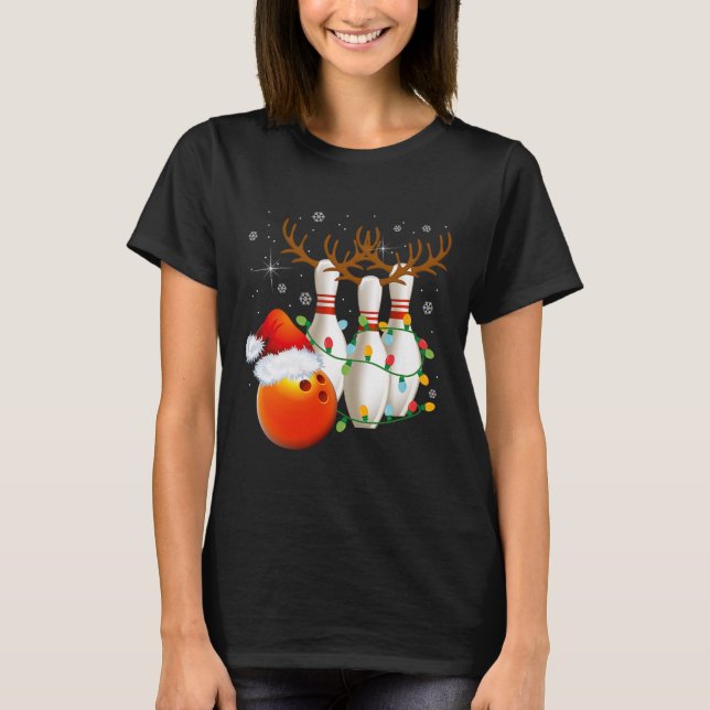Bowling Gifts Christmas Bowling Santa Hat Christma T-Shirt (Front)