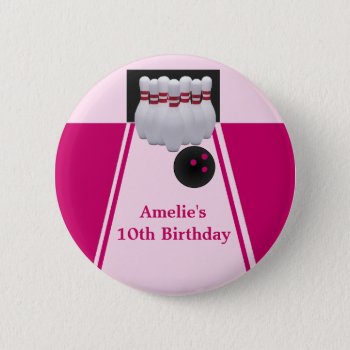 Bowling Girl Birthday Party Button by SpecialOccasionCards at Zazzle