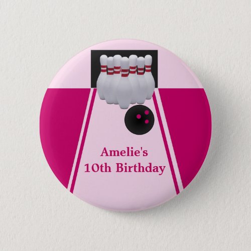 Bowling Girl Birthday Party Button