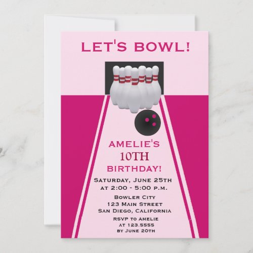 Bowling Girl Birthday Party Invitation