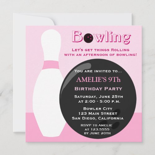 Bowling Girl Birthday Party Invitation