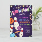 Bowling Glow Neon Disco Girl Birthday Invitation (Standing Front)
