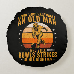 Bowling Grandpa 80th Birthday Round Pillow