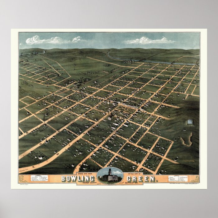 Bowling Green, KY Panoramic Map   1871 Poster