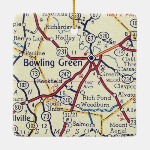 Bowling Green KY Vintage Map Ceramic Ornament
