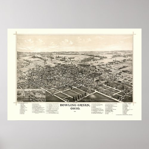 Bowling Green OH Panoramic Map _ 1888 Poster