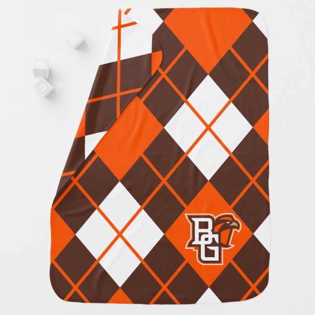 Bowling Green State Argyle Pattern Baby Blanket (In Situ)