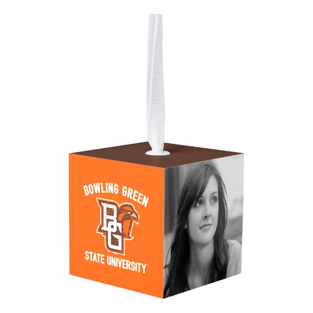 Bowling Green State University Distressed Cube Ornament (Back Angled)