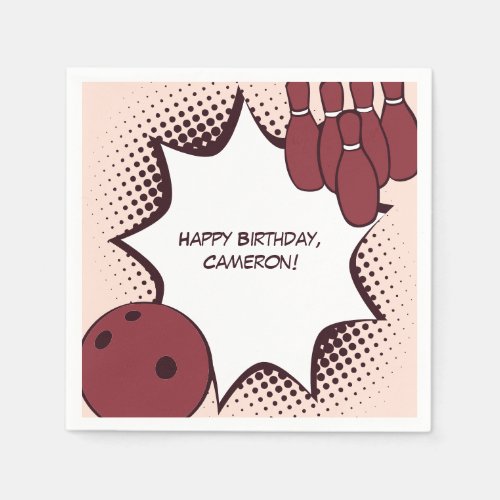 Bowling Happy Birthday Name Paper Napkins