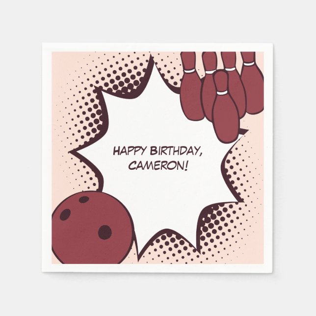 Bowling Happy Birthday Name Paper Napkins (Front)