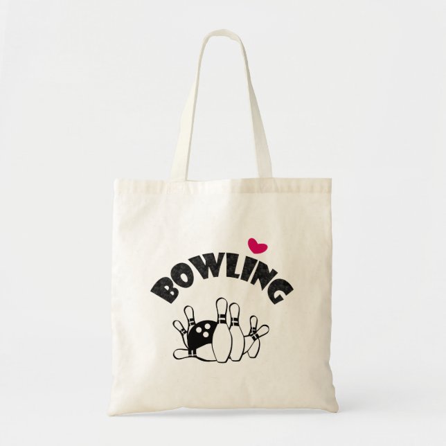 Bowling Heart Pins and Ball B&W Tote Bag (Front)