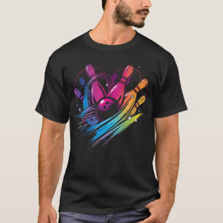 Bowling Heart Strike Love Pins Balls Motion T-Shirt