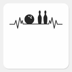 Bowling Heartbeat Bowler Pins Bowling Player Gift Square Sticker