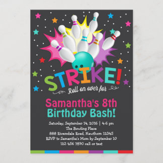 bowling invitation, bowling birthday invite