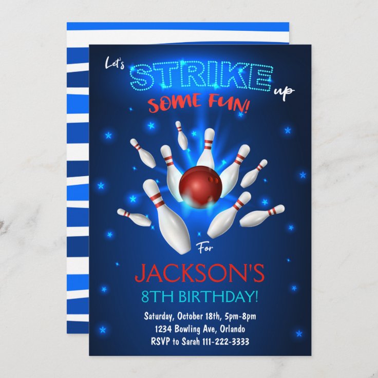 Bowling Invitation, Bowling Birthday Invite | Zazzle