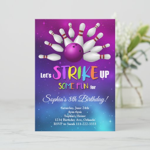 Bowling Invitation, Bowling Birthday Invite | Zazzle