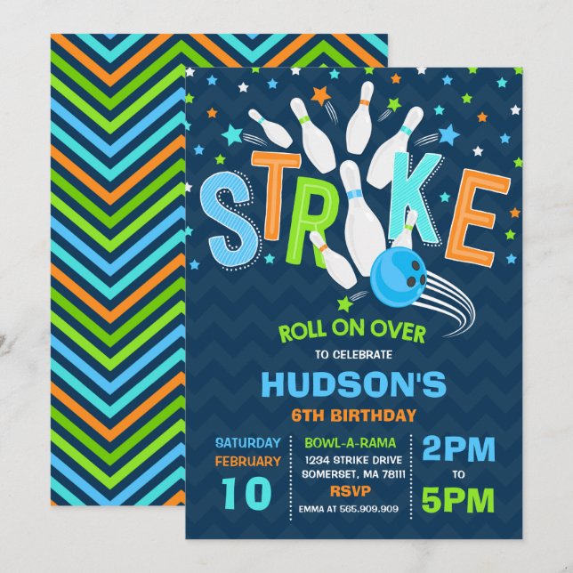 Bowling Invitation Bowling Birthday Party Strike (Front/Back)