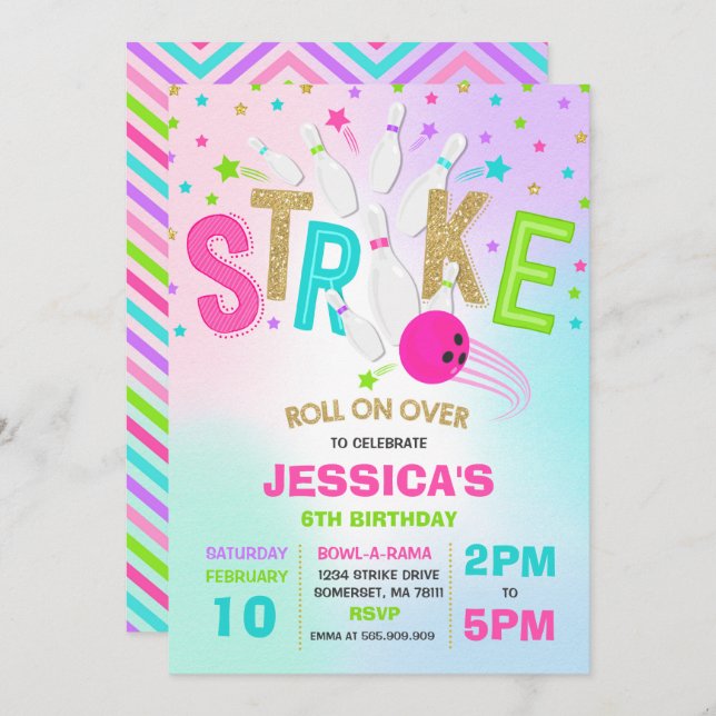 Bowling Invitation Bowling Birthday Party Strike (Front/Back)