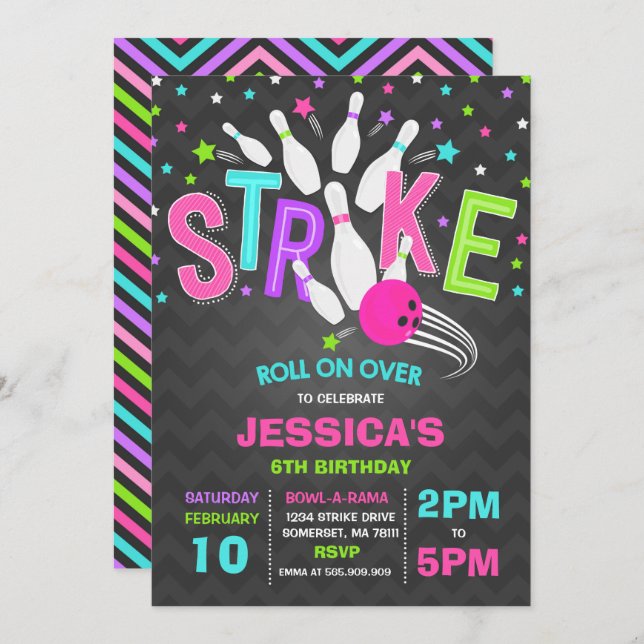 Bowling Invitation Bowling Birthday Party Strike (Front/Back)