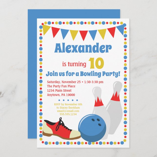Bowling Invitation Boys Bowling Birthday Party (Front/Back)