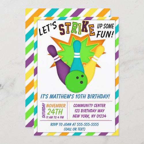 Bowling Invitation for a Boy Birthday Party