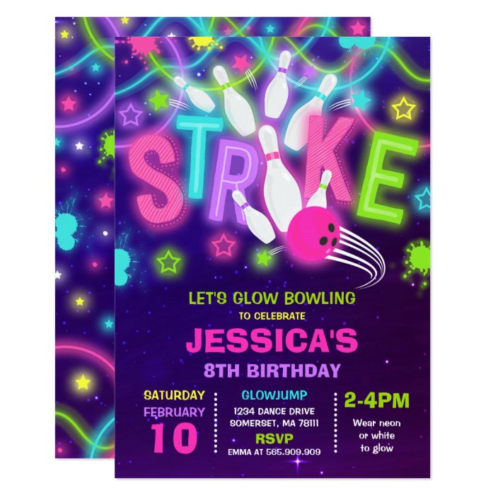 Bowling Invitation Glow Neon Bowling Birthday