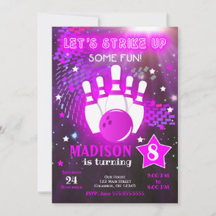 Bowling Invitation Glow Neon Girl Bowling Birthday