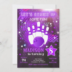 Bowling Invitation Glow Neon Girl Bowling Birthday