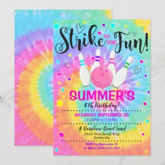 Bowling Invitation Tie Dye Bowling Invitations