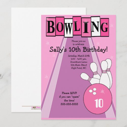 Retro Girly Pink Birthday Bowling Party Invite