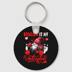 Bowling Is My Valentine Gnome Cute Hearts Costume Keychain