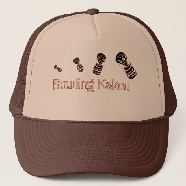 Bowling Kakou Bouncing Tiki Heads Trucker Hat (Front)