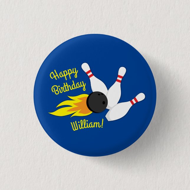 Bowling Kids Birthday Party Cute Sports  Button (Front)