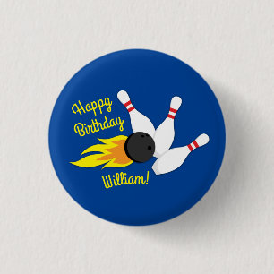 Bowling Kids Birthday Party Cute Sports Button