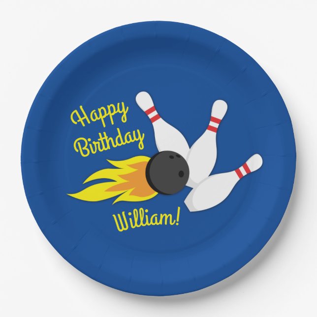 Bowling Kids Birthday Party Cute Sports Paper Plat Plates (Front)