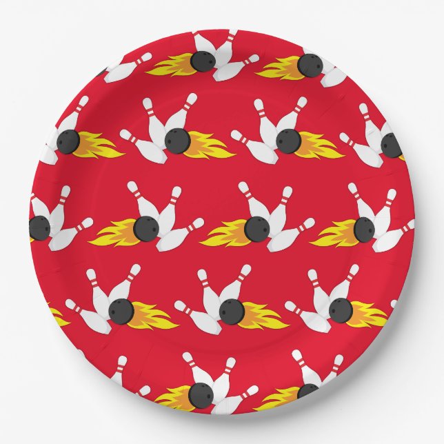 Bowling Kids Birthday Party Cute Sports Paper Plates (Front)