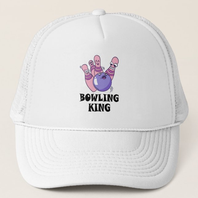 Bowling King Childrens Birthday Party Trucker Hat (Front)