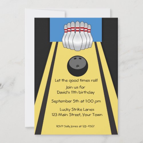 Bowling Lane Pins Ball Party Invitation