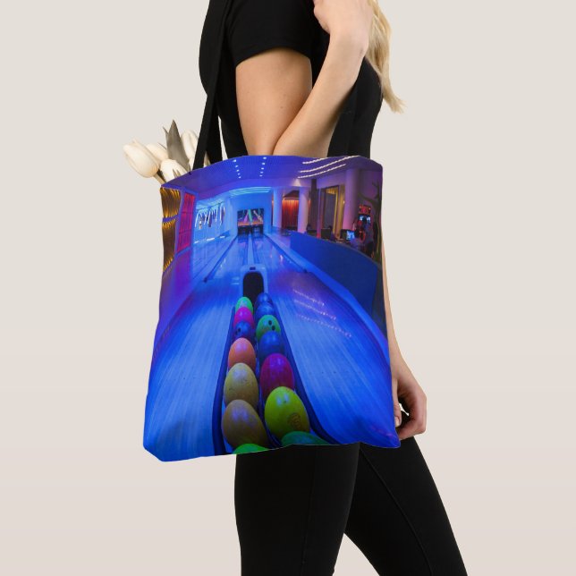 Bowling Lanes Balls Black Light Color Tote Bag (Close Up)