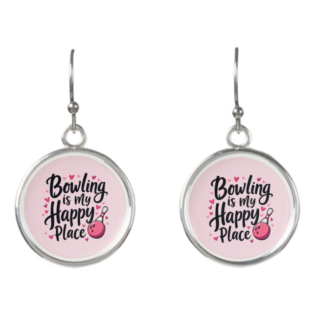 Bowling Lover Cute Retro Aesthetic Sports Design Earrings (Front)