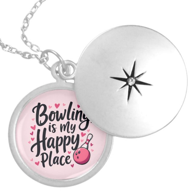 Bowling Lover Cute Retro Aesthetic Sports Design Locket Necklace (Front)