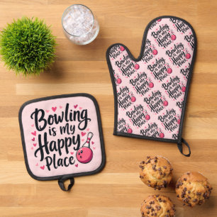 Bowling Lover Cute Retro Aesthetic Sports Design Oven Mitt & Pot Holder Set