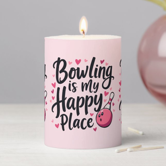 Bowling Lover Cute Retro Aesthetic Sports Design Pillar Candle (In Situ)