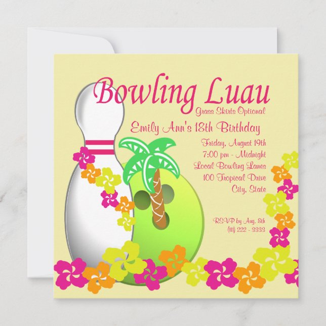 Bowling Luau Invitation (Front)
