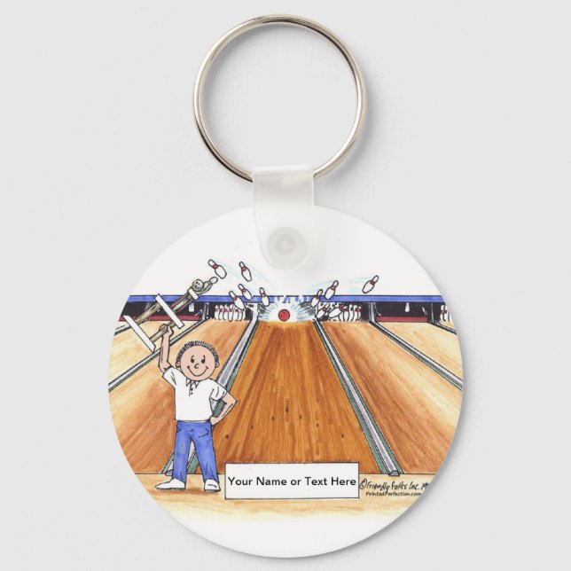 Bowling - Male Cartoon by PrintedPerfection.com Ke Keychain (Front)