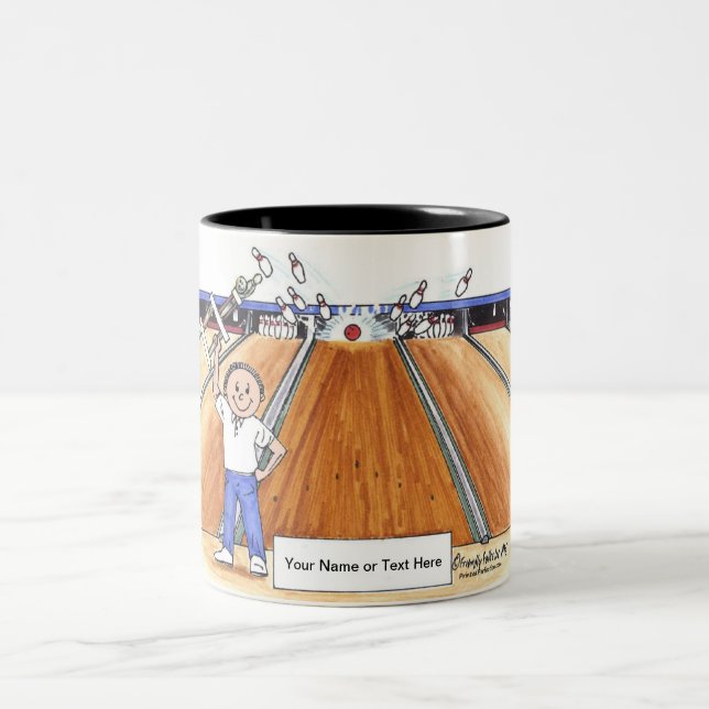 Bowling - Male Cartoon by PrintedPerfection.com  Two-Tone Coffee Mug (Center)