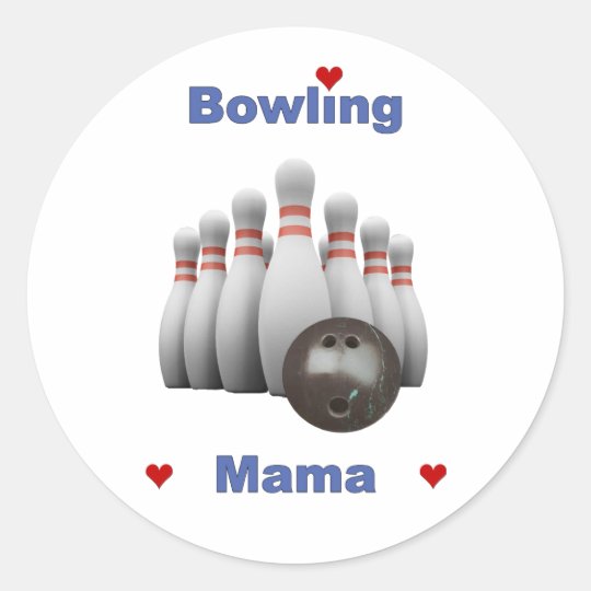 Bowling Mama Hearts Classic Round Sticker