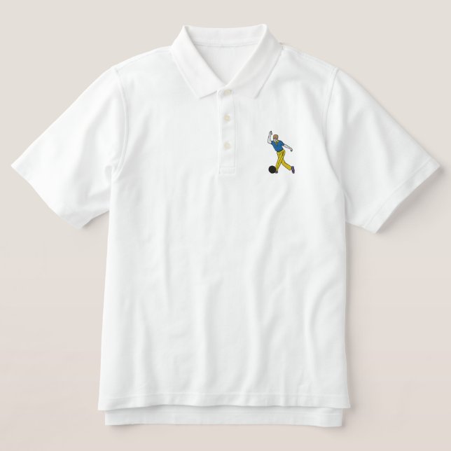 Bowling Man Embroidered Polo Shirt (Design Front)